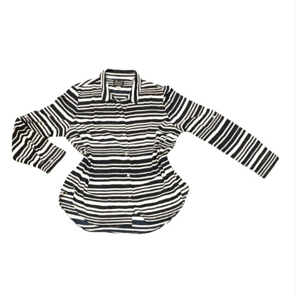 Simply Styled Sz XL Multicolor Striped Roll Tab Button Front Blouse 209F - Picture 1 of 8